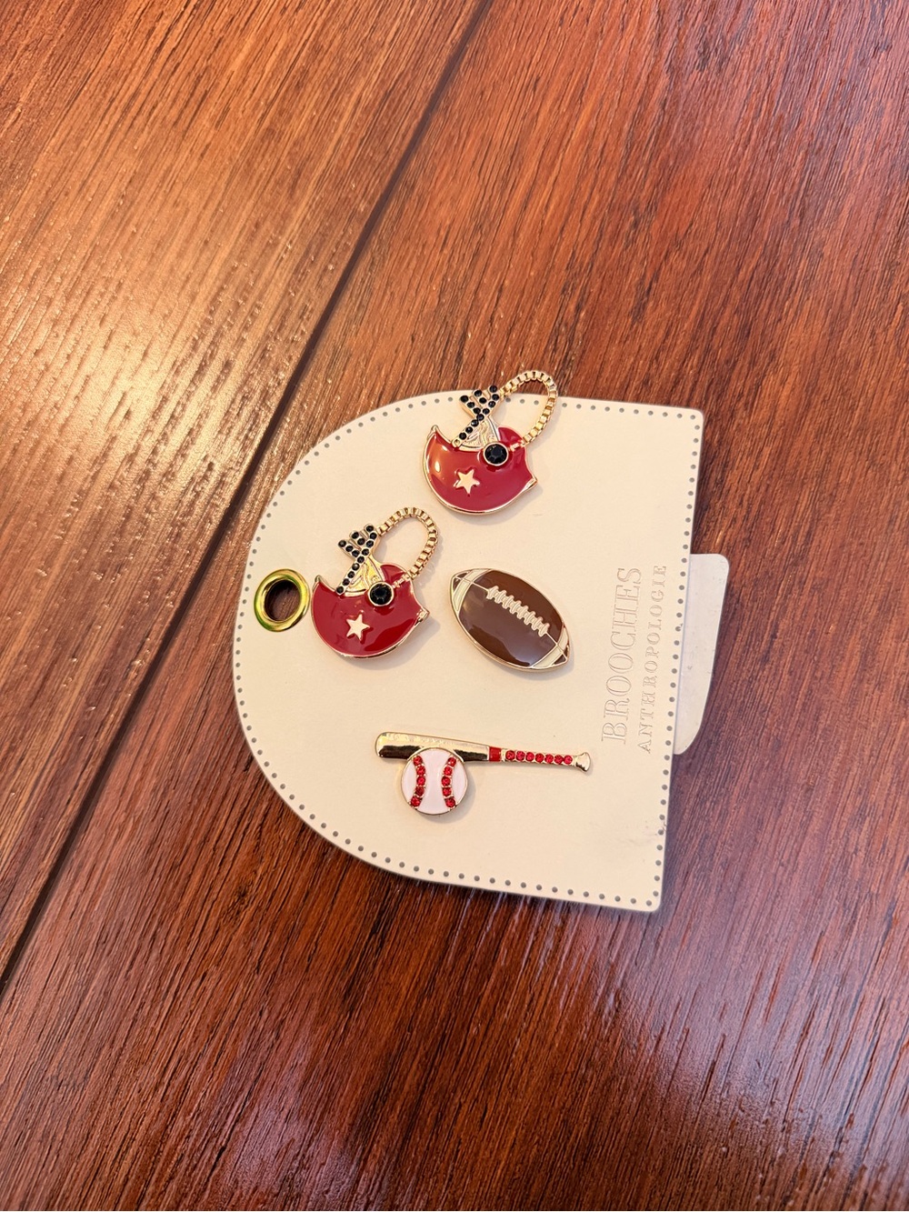 Anthropologie Red and Brown Sports-Themed  Pin Set